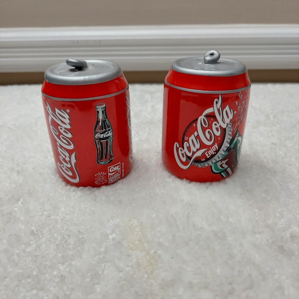 Vintage Coke Cola soda cans salt and pepper shakers.
